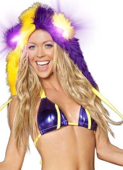 Purple Yellow Sunshine Faux Fur Light Up Hood