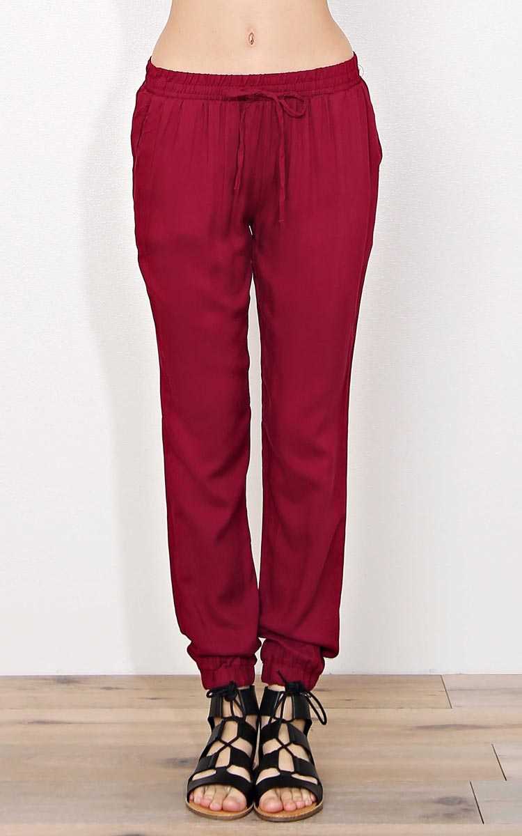 Melrose Burgundy Woven Joggers - - Burgundy in Size by Styles For Less