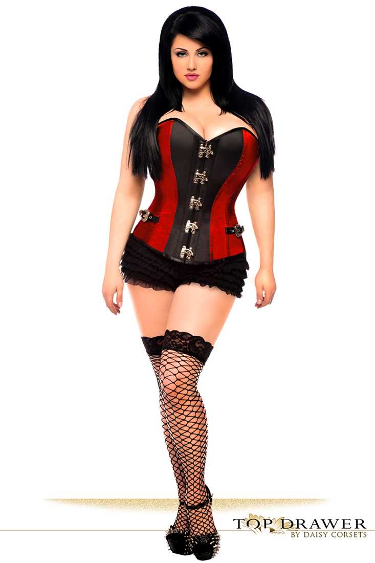 Red Top Drawer Buckle Steel Boned Corset