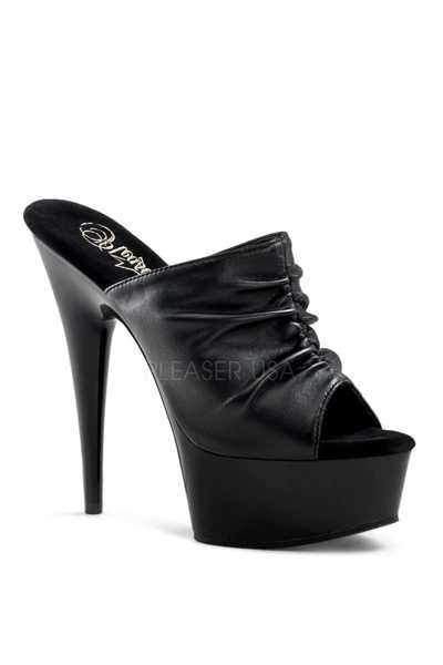 Black Faux Leather Slip On Platform High Heels