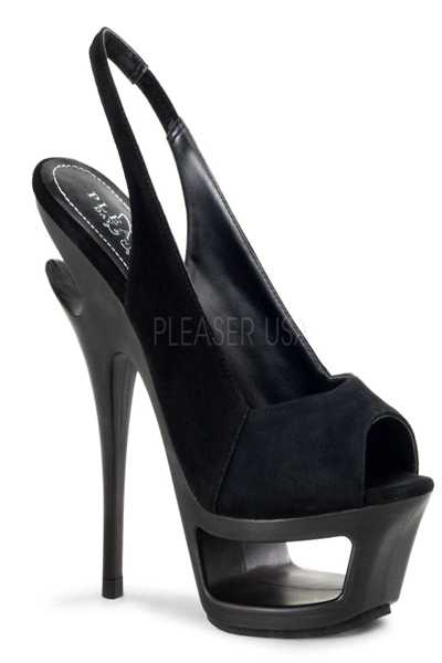 Black Suede Cut-Out Platform Sling-Back Sandal Heel