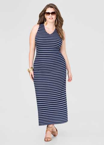 Striped Ribbed Knit Maxi Dress