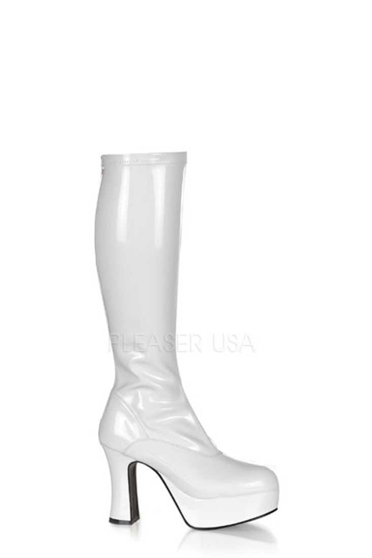 White Chunky Platform GoGo Boots Patent