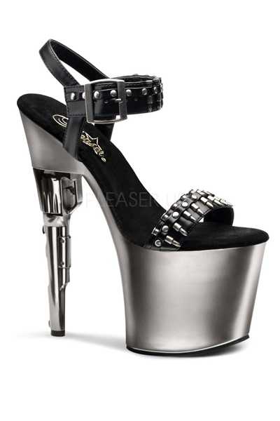 Black Pewter Bullet Platform Gun High Heels