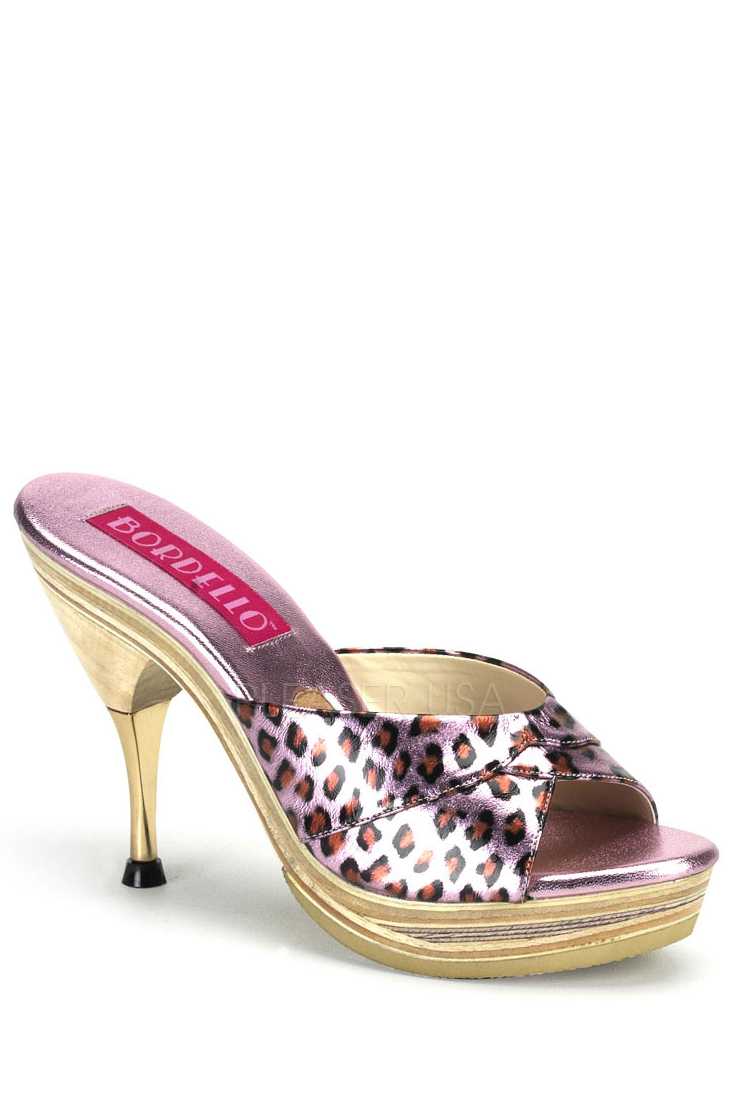 Pink Leopard Print Slip On Platform High Heels Leather