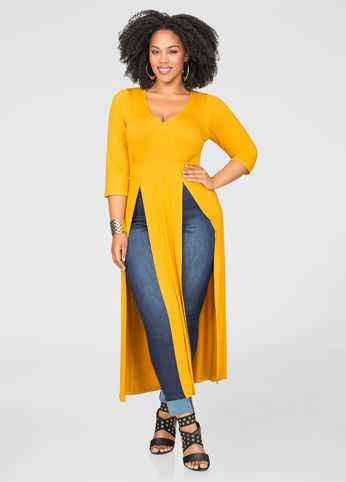 Double Slit V-Neck Duster Top