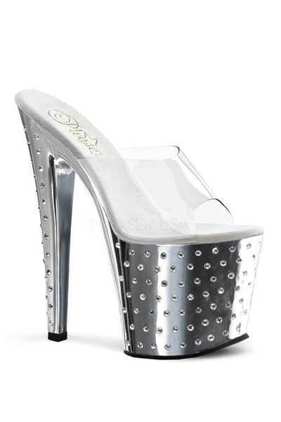 Clear Silver Chrome Rhinestone Platform High Heels