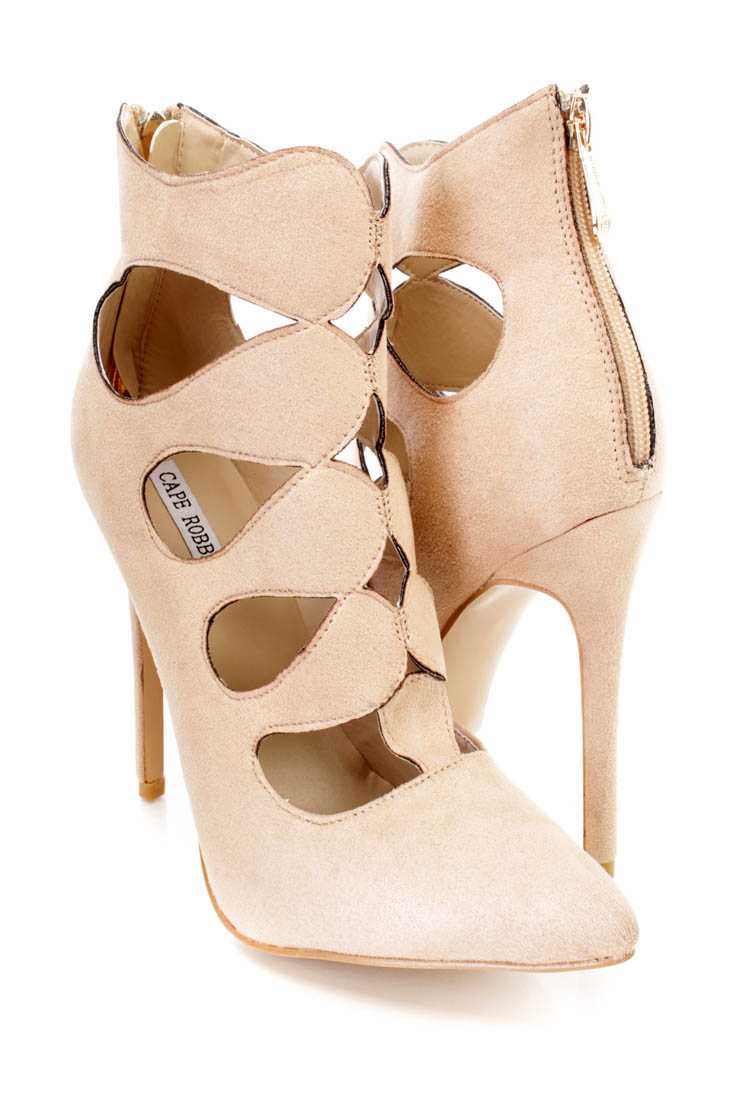 Nude Strappy Single Sole Ankle Booties Faux Suede