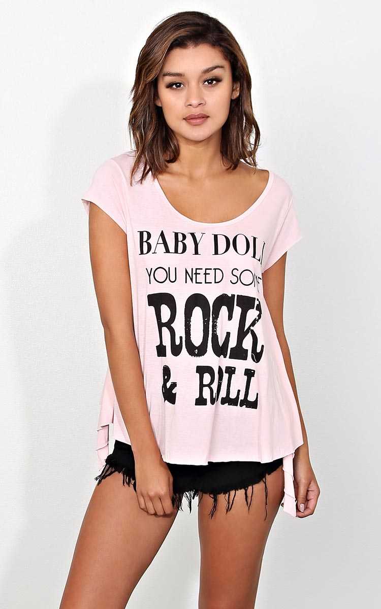 BABY DOLL Graphic Top - - Blush in Size by Styles For Less