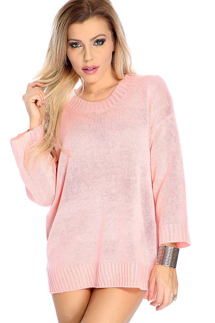 Stylish Pink Long Sleeve Round Neck Sweater