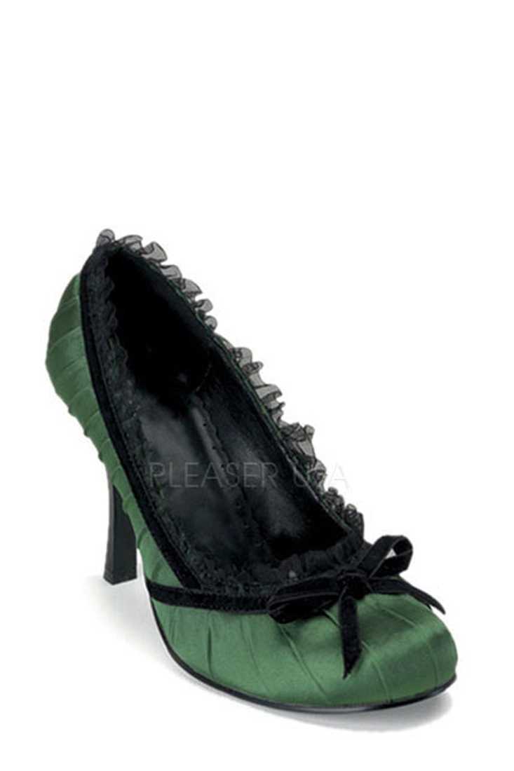 Green Lace Trimmed Pump High Heels Satin