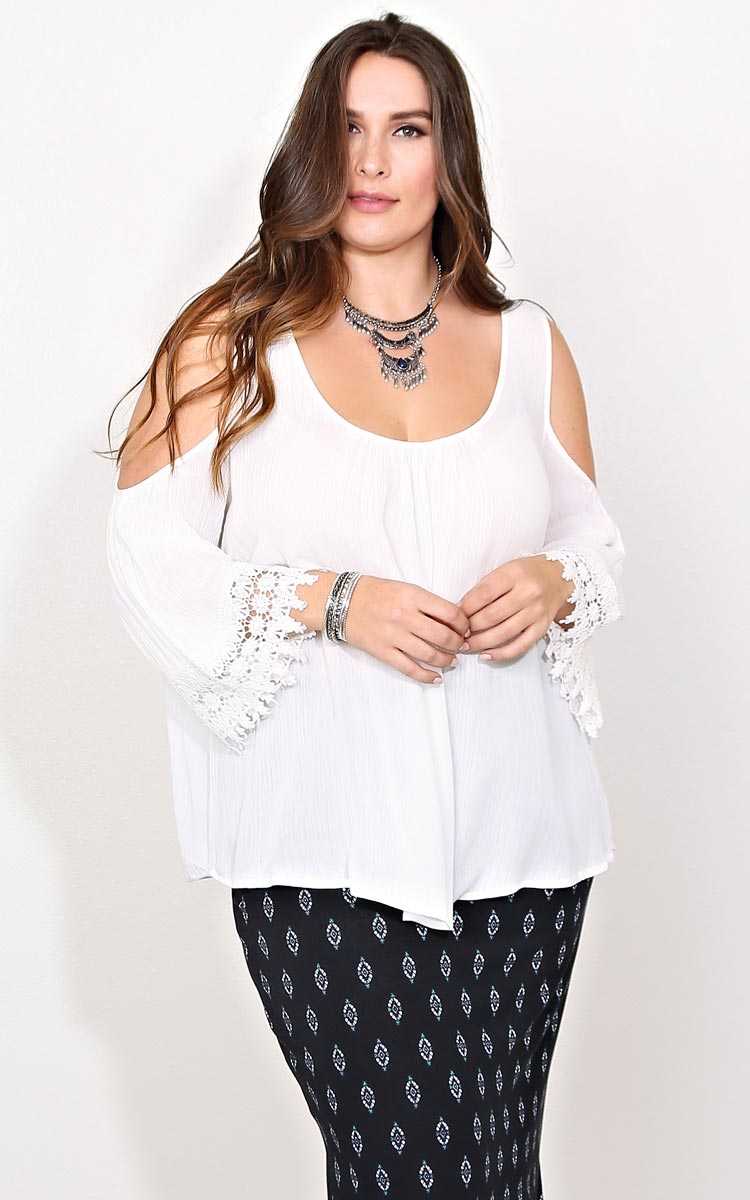 Plus Size Bohemian Dreams Cold Shoulder Top - Ivry/Natrl in Size by Styles For Less