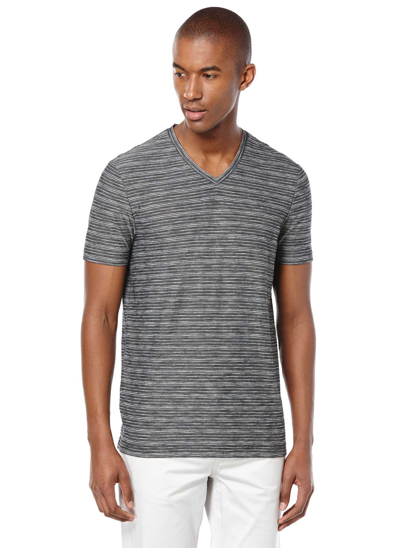 Perry Ellis Short Sleeve Stripe V-Neck Shirt