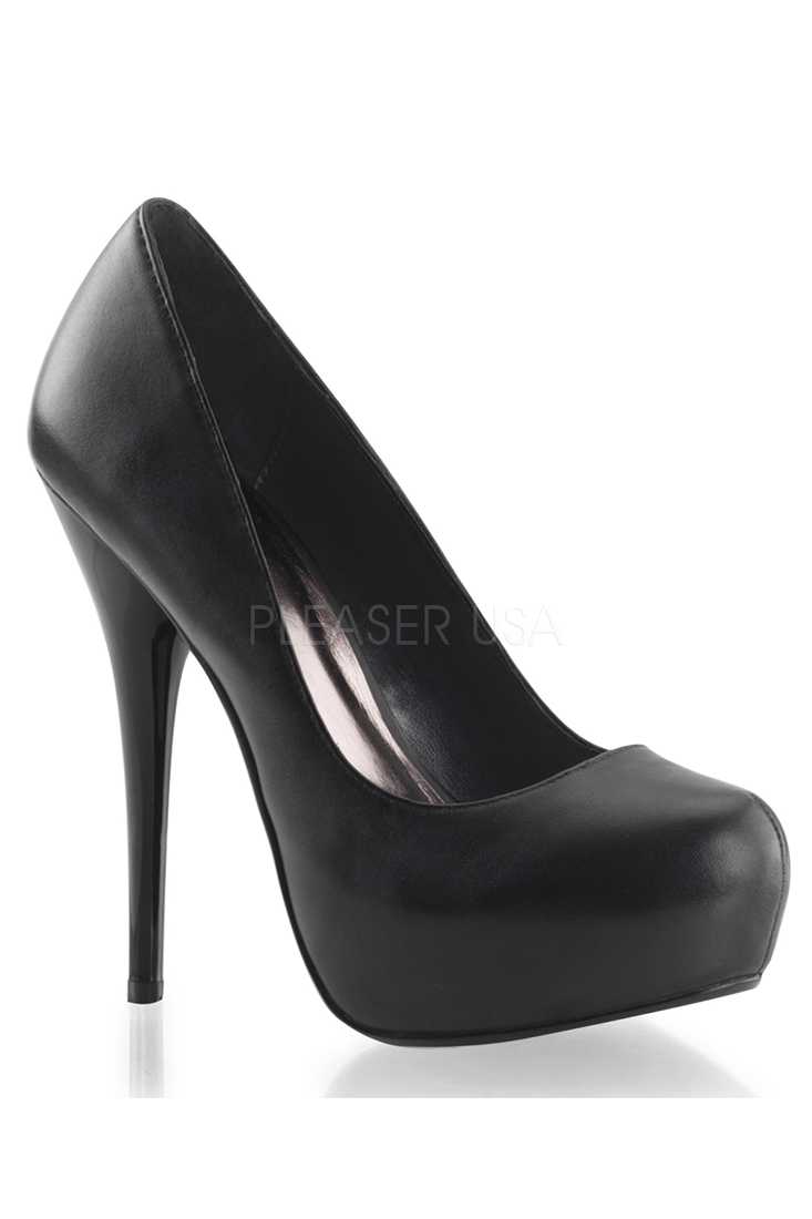 Black Round Toe Platform High Heels Pumps Faux Leather