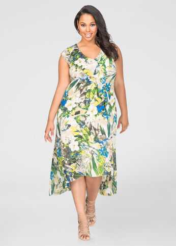 Printed Hi-Lo Flounce Maxi Dress