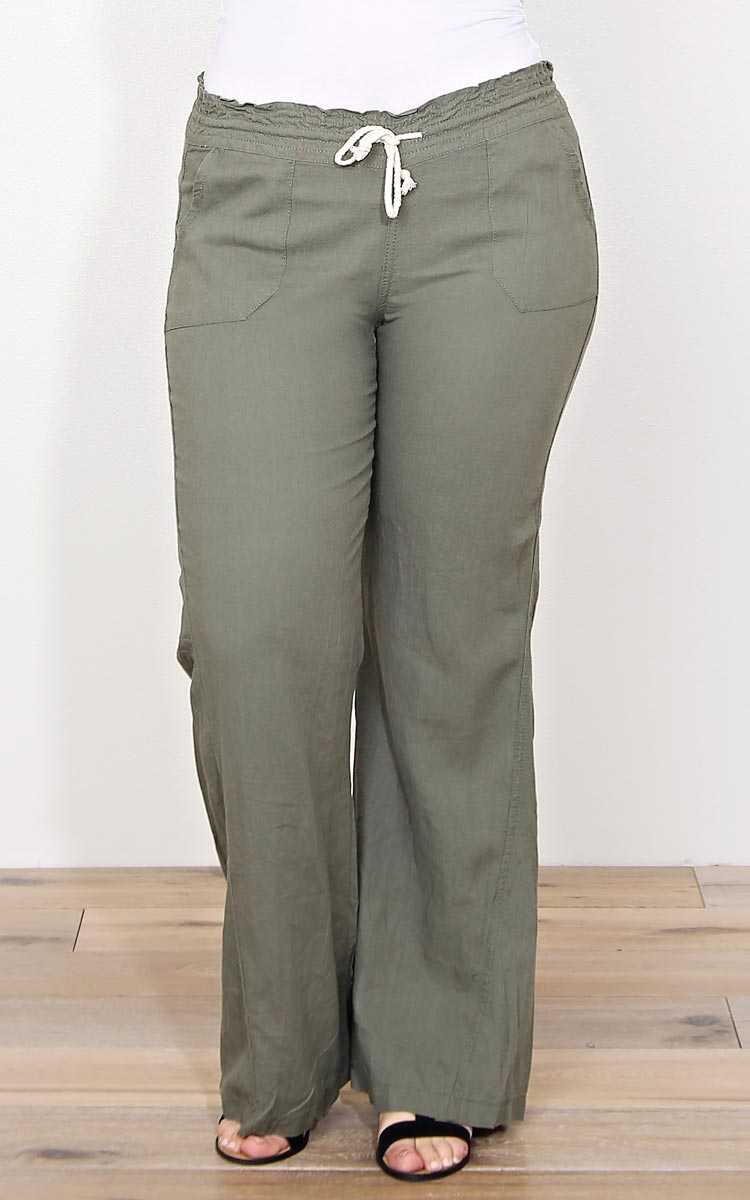 Plus Size Olive Beach Day Linen Pants - Dk Olive in Size 1X by Styles For Less