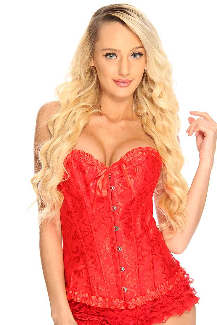 Red Ruffle Trim Lace Up 2 Piece Corset