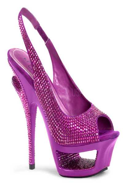 Purple Suede Rhinestones Cut-Out Platform Sling-Back Sandal Heel