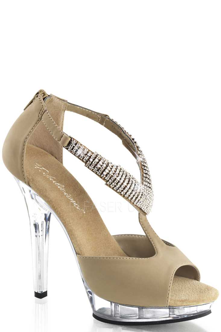 Taupe Rhinestone Chain Ornament High Heels Nubuck