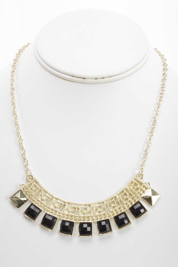 Gold High Polish Faceted Beaded Intricate Design Necklace