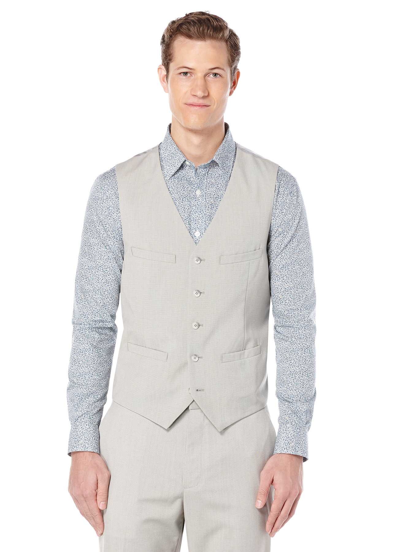 Perry Ellis Solid Plain Weave Textured Suit Vest
