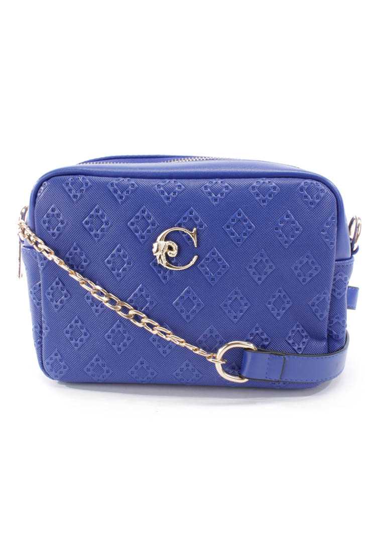 Blue Embossed Faux Leather Handbag