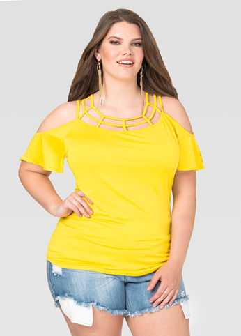Cage Neck Cold Shoulder Top