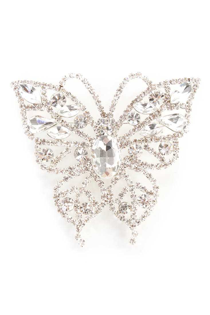 Silver Rhinestone Butterfly Detail Brooch