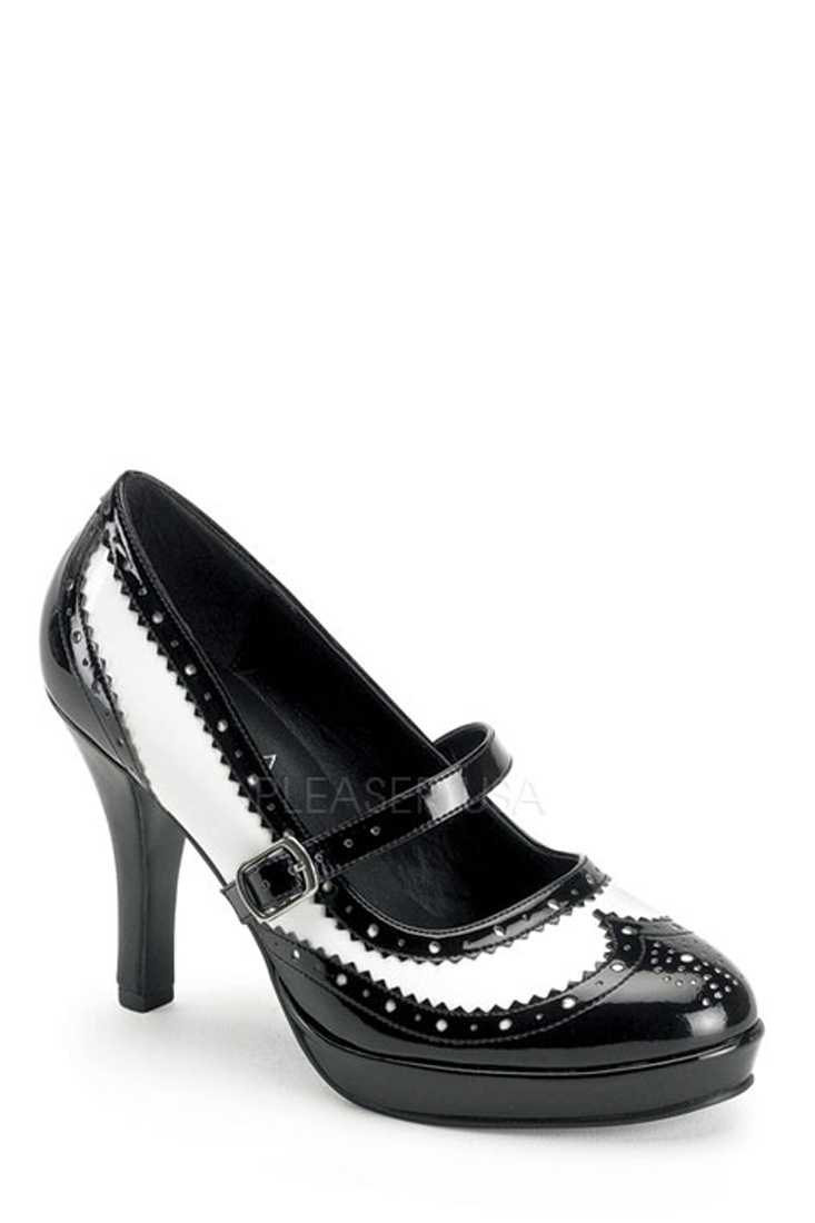 Black White Two Tone Maryjane High Heels Patent