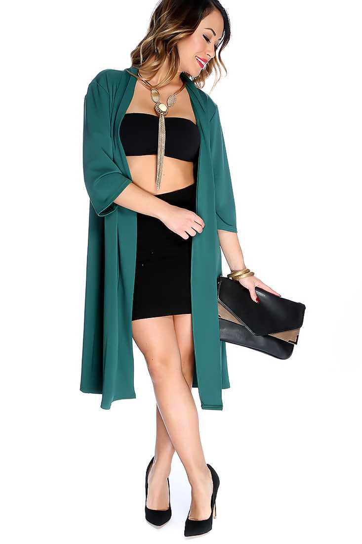 Forest Green Short Sleeve Open Front Back Slit Cardgian