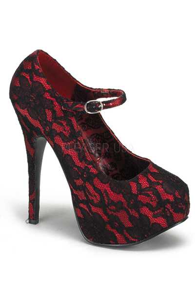 Red Black Satin Lace Maryjane High Heels