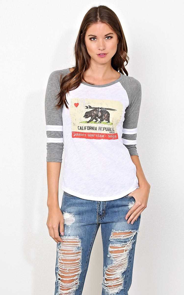 CALIFORNIA REPUBLIC Surfer Raglan - MED - Heather in Size Medium by Styles For Less