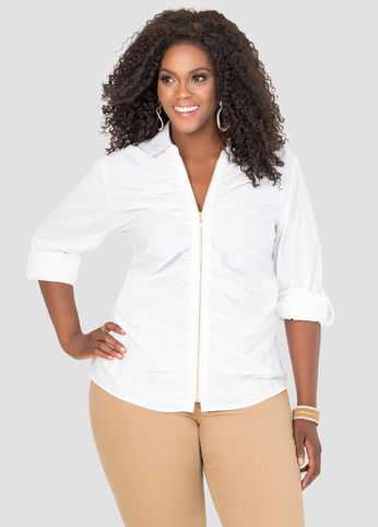 Ruched Zip Front Shirt