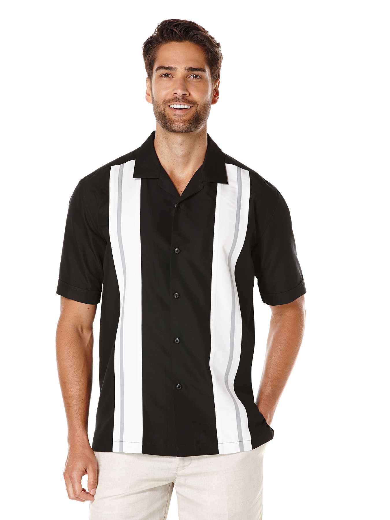 Cubavera Big & Tall Short Sleeve Tri Color Panel Shirt