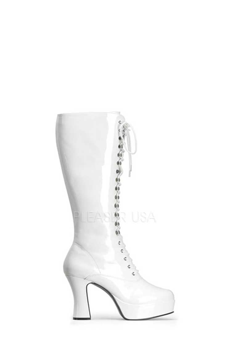 White Lace Up Chunky Platform Boots Patent