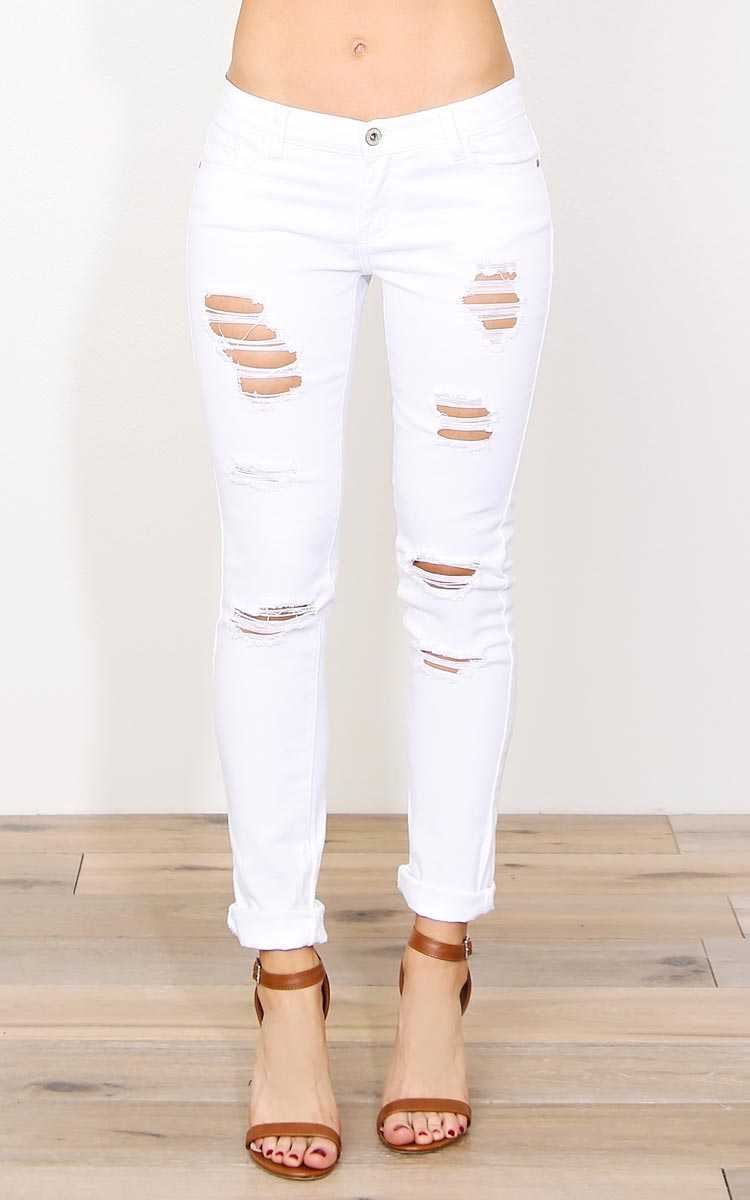 Kennedy Denim Skinny Jeans - White Destroyed in Size by Styles For Less
