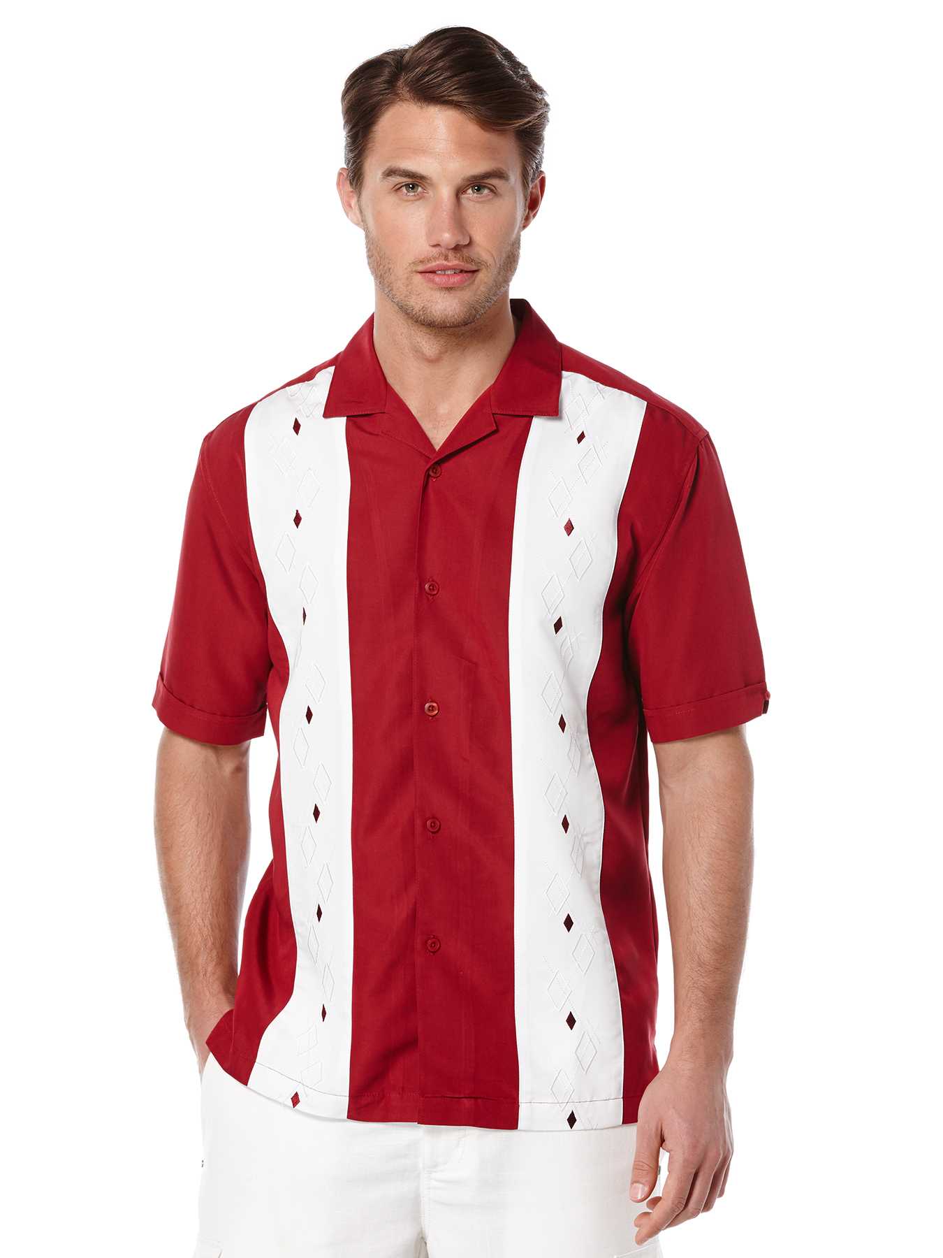 Cubavera Short Sleeve Panels Geo Embroidered