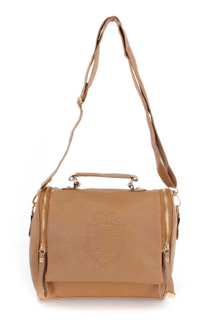 Camel Faux Leather Embossed Design Handbag