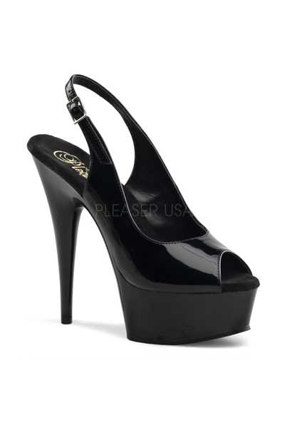 Black Patent Slingback Peep Toe High Heels