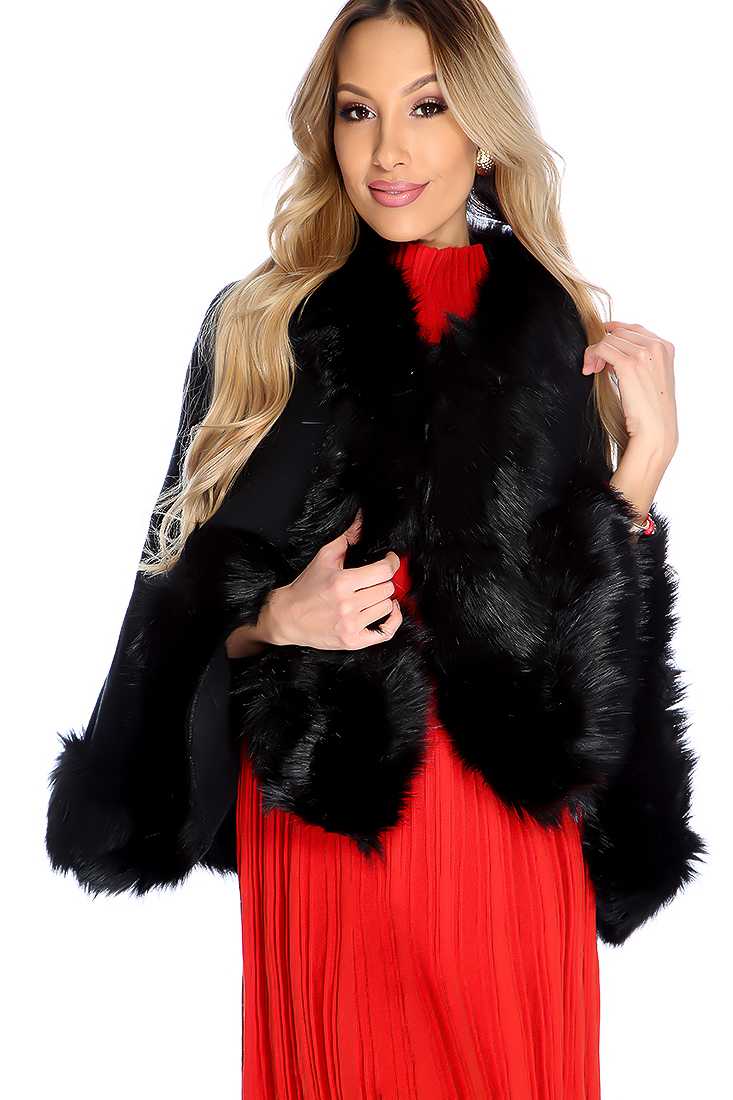 Black Embossed Design Faux Leather Trim Shawl