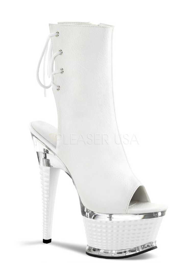 White Open Toe Platform High Heels Faux Leather