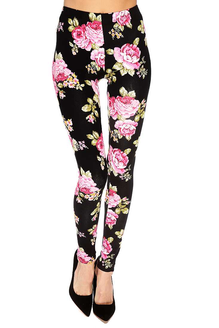 Fuchsia Floral Print Spring Leggings