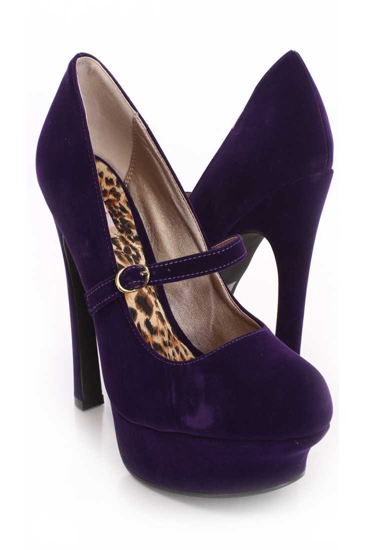 Purple Mary Jane Platform Pump Heels Faux Suede