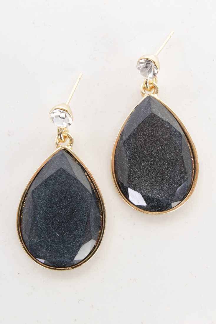 Black Gold Rain Drop Faceted Bead Dangling Earrings