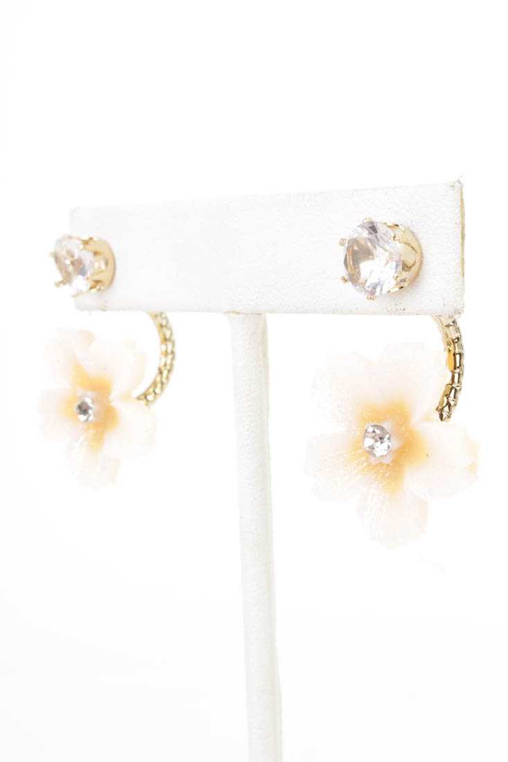 Peach Gold Shimmer Flower Rhinestone Detail Earrings