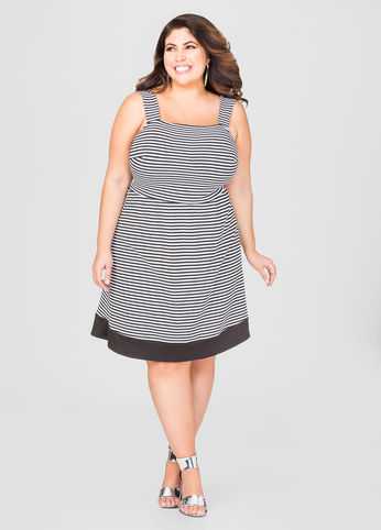 Blocked Hem Striped Dress