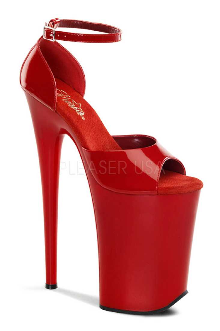 Red Ankle Strap Extreme High Heels Patent
