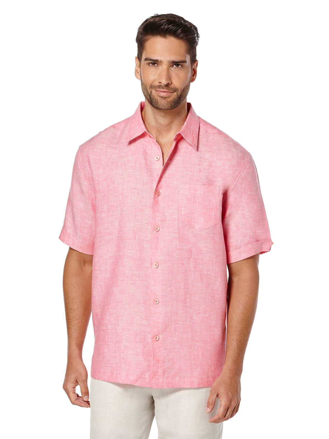 Cubavera 100% Linen Short Sleeve 1 Pocket Cross Dye Shirt
