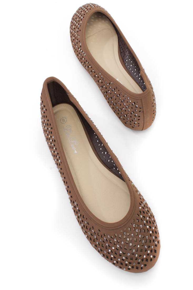 Dark Brown Perforated Ballerina Flats Nubuck
