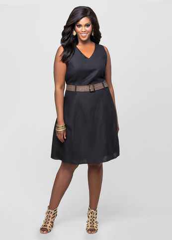 Belted A-Line Linen Dress